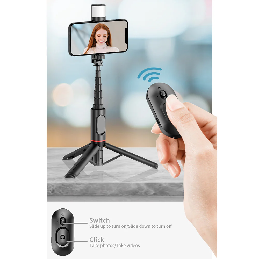 Selfie Stick Bluetooth Techsuit Q12S, Universal, Black - Image 5