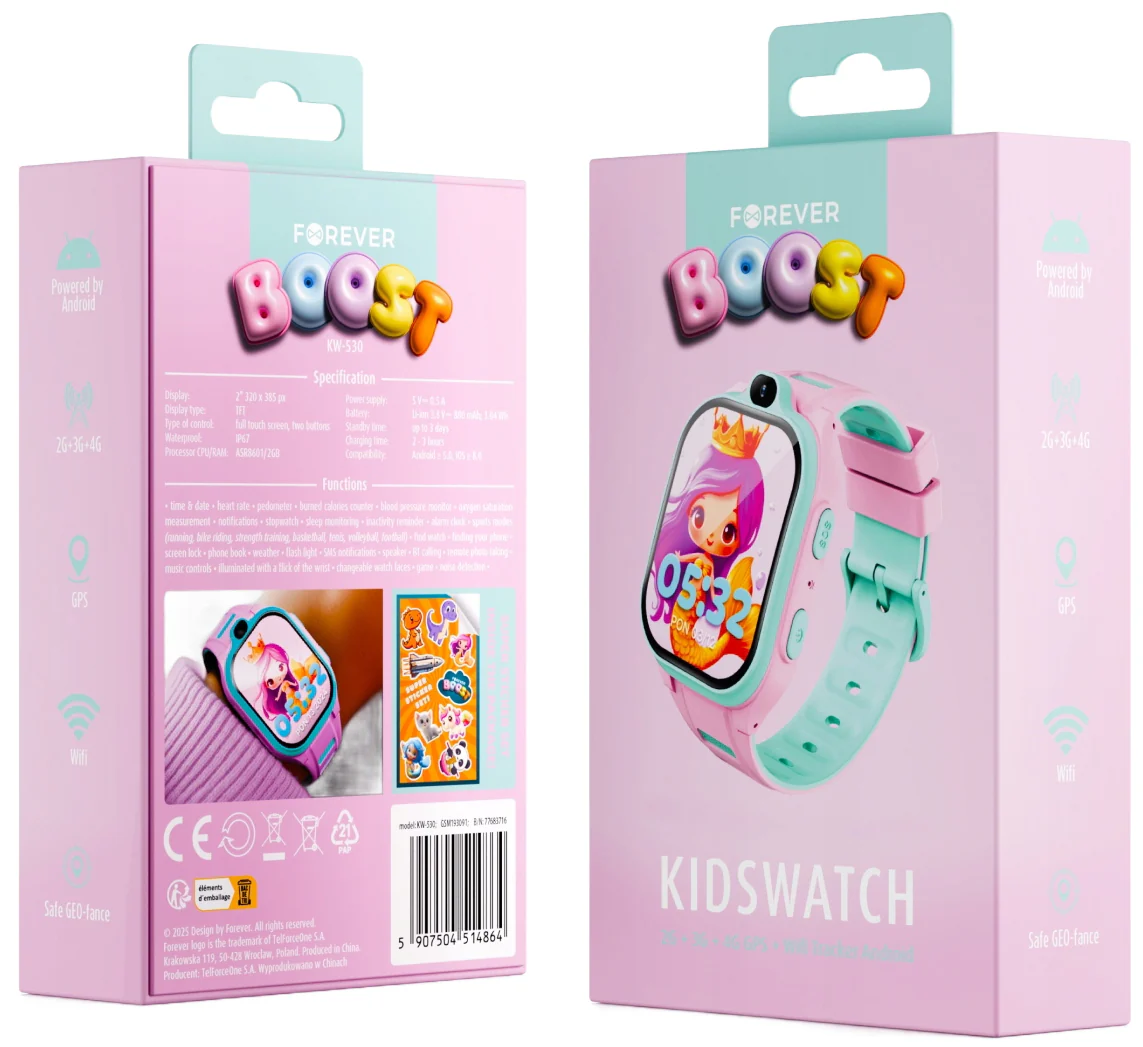 Smartwatch Forever Kids Boost KW-530 Call, Pink - Image 13