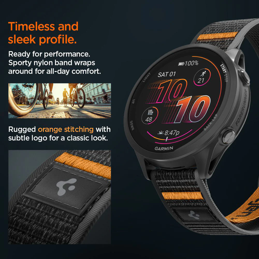 Spigen Athlex Air 2 Strap for Garmin Watch Venu / Forerunner Series, 22mm, Black Orange AMP11425 - Image 6