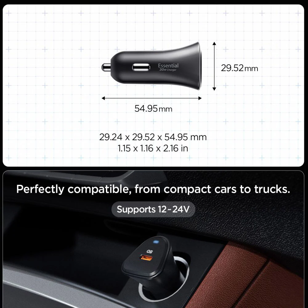 Spigen EV301 Essential Car Charger, 30W, 3A, 1 x USB-C, Black ACP08699 - Image 6