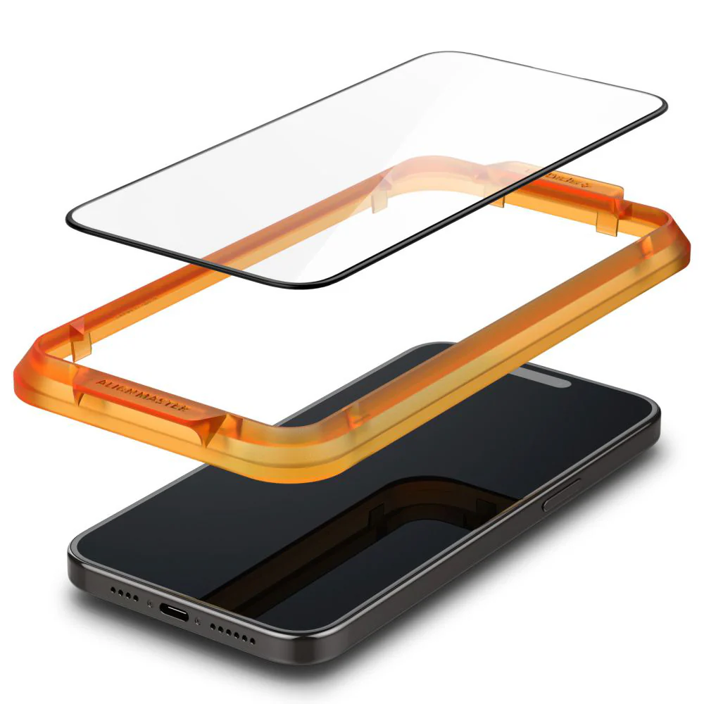 Spigen GlastR Align Master Screen Protector for Apple iPhone 15, Tempered Glass, Full Glue, Set of 2 pieces, Black AGL06906 - Image 3
