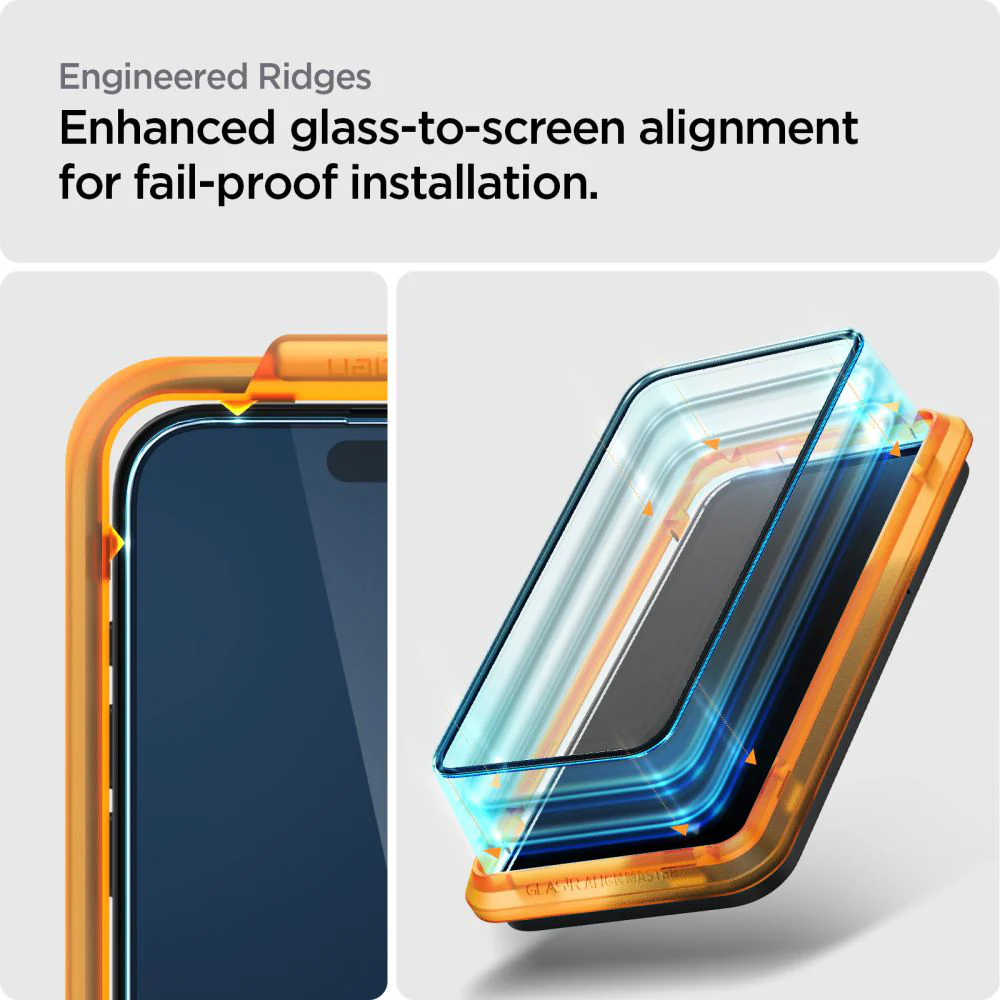 Spigen GlastR Align Master Screen Protector for Apple iPhone 15, Tempered Glass, Full Glue, Set of 2 pieces, Black AGL06906 - Image 5