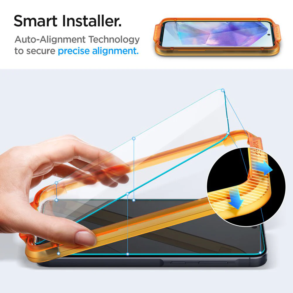 Spigen GlastR Align Master Screen Protector for Samsung Galaxy A55 5G A556, Tempered Glass, Full Glue, Set of 2 pieces AGL07775 - Image 6
