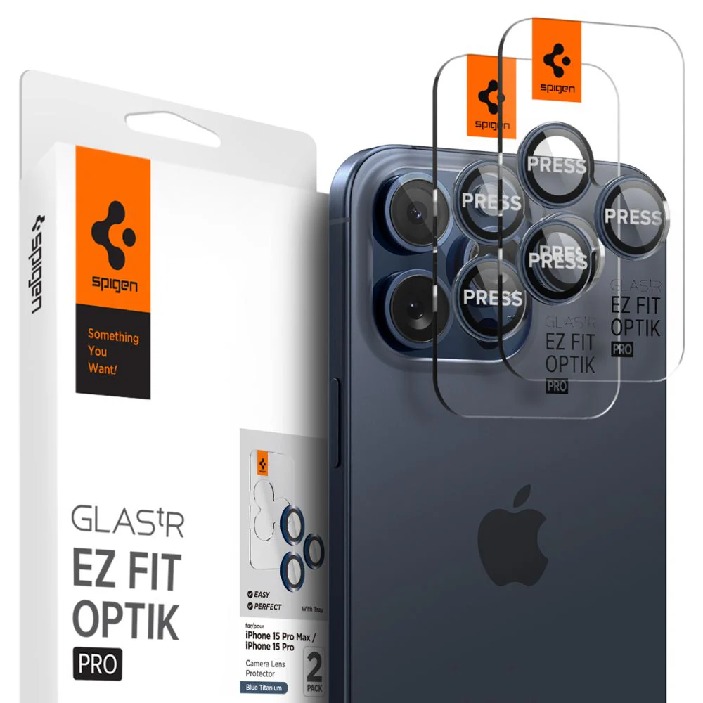 Spigen GlastR EZ FIT Optik Pro Rear Camera Protector for Apple iPhone 16 Pro Max / 16 Pro, Tempered Glass, Set of 2 pieces, Blue