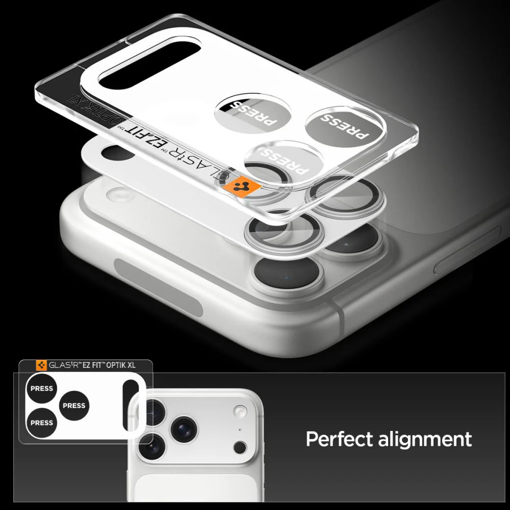 Spigen GlastR EZ FIT Optik Pro XL Rear Camera Protector for Apple iPhone 17 Pro Max, Tempered Glass, Silver AGL10652 - Image 5