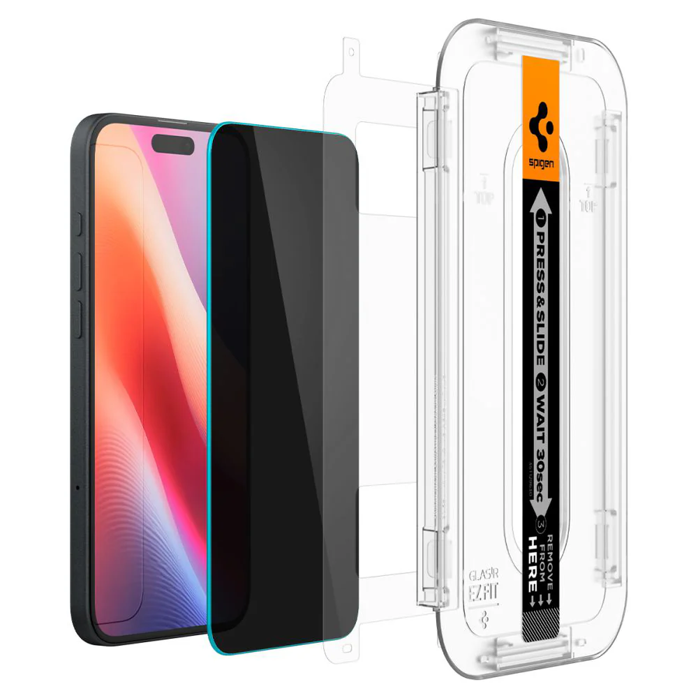 Spigen GlastR EZ FIT Privacy Screen Protector for Apple iPhone 16 / 15, Tempered Glass, Full Glue, Set of 2 pieces AGL06905 - Image 2