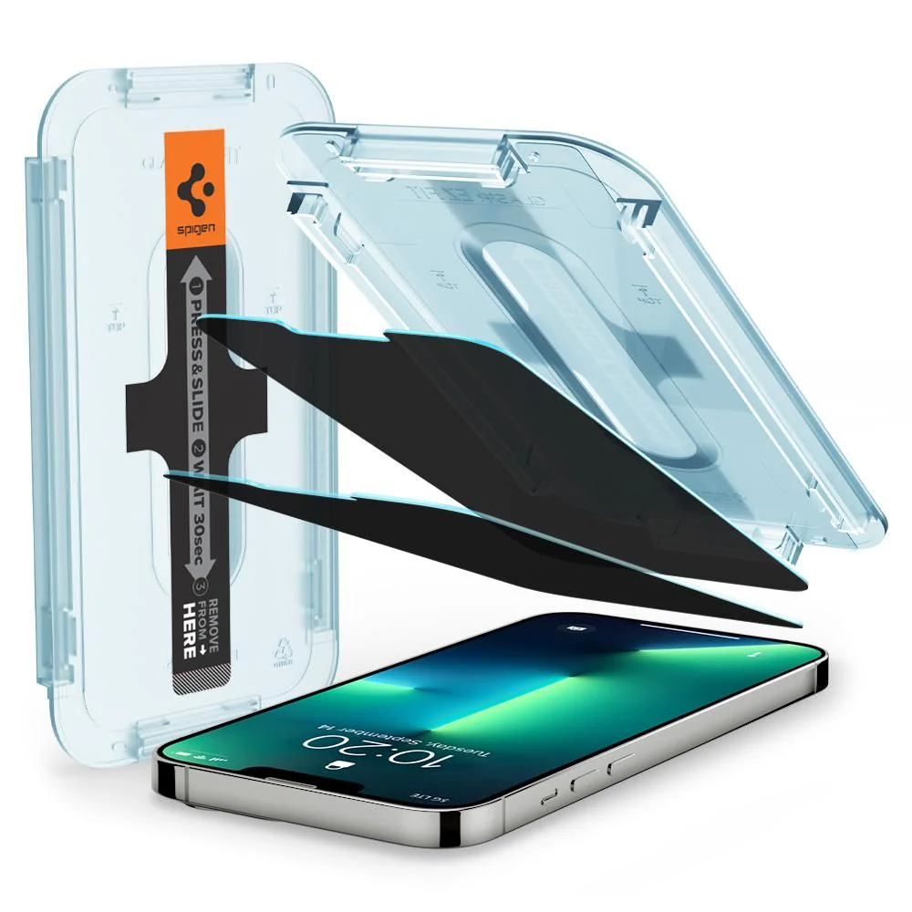 Spigen GlastR EZ FIT Privacy Screen Protector for Apple iPhone 17e / 16e / 14 / 13 Pro, Tempered Glass, Full Glue, Set of 2 pieces AGL03388 - Image 2