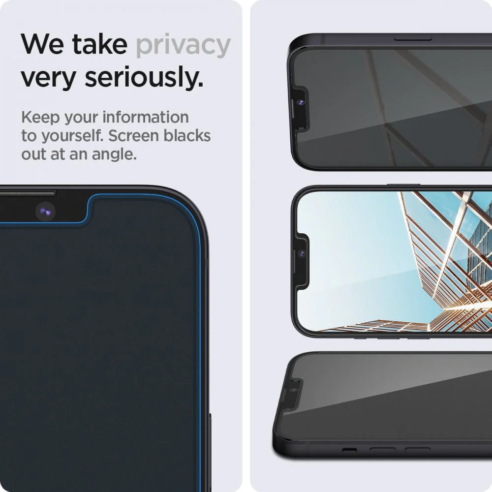 Spigen GlastR EZ FIT Privacy Screen Protector for Apple iPhone 17e / 16e / 14 / 13 Pro, Tempered Glass, Full Glue, Set of 2 pieces AGL03388 - Image 5