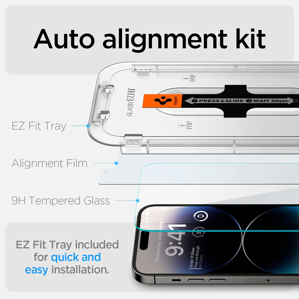 Spigen GlastR EZ FIT Screen Protector for Apple iPhone 14 Pro, Tempered Glass, Full Glue, Set of 2 pieces AGL05214 - Image 7