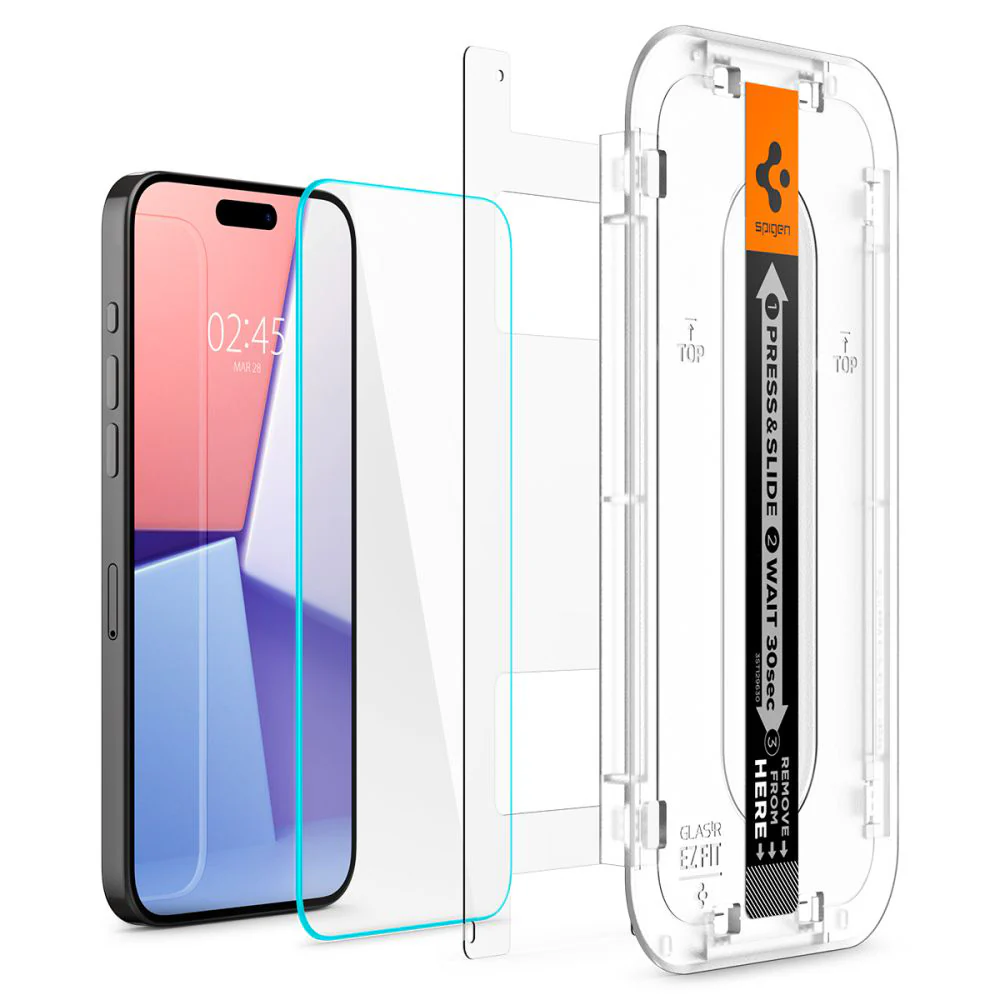 Spigen GlastR EZ FIT Screen Protector for Apple iPhone 15 Pro, Tempered Glass, Full Glue, Set of 2 pieces AGL06892 - Image 6