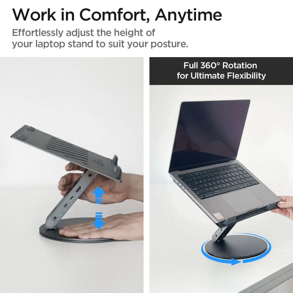 Spigen LD204H Laptop Stand with Hub max. 15.6inch, Grey AMP08885 - Image 6