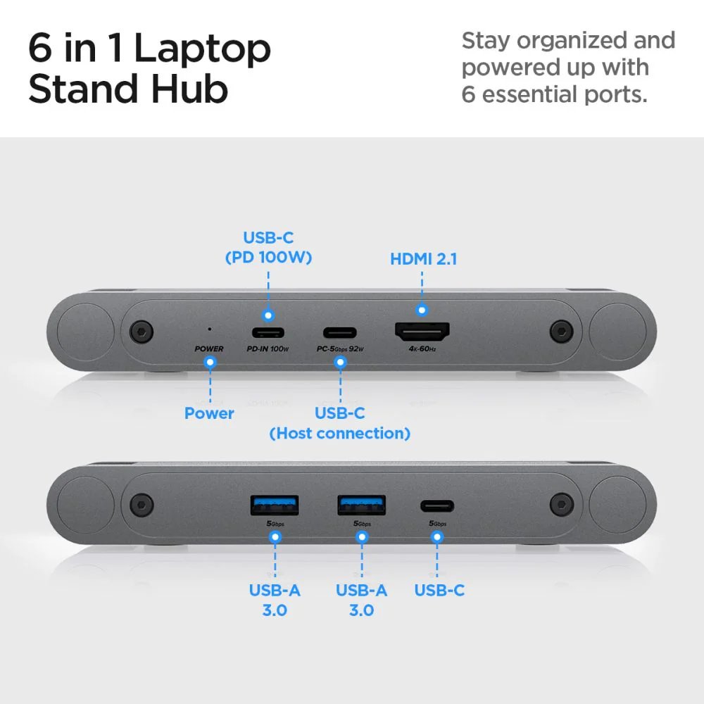 Spigen LD204H Laptop Stand with Hub max. 15.6inch, Grey AMP08885 - Image 8