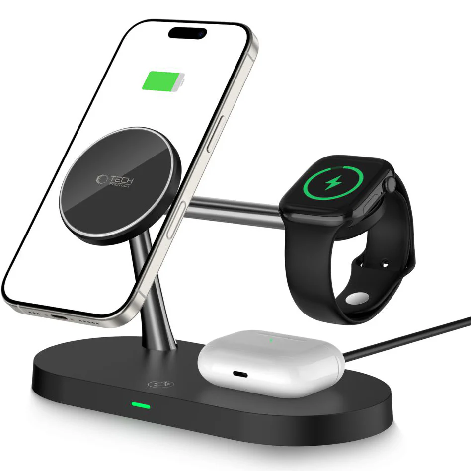 Tech-Protect A12 3in1 Wireless Network Charger, 15W, 1.67A, Black - Image 3