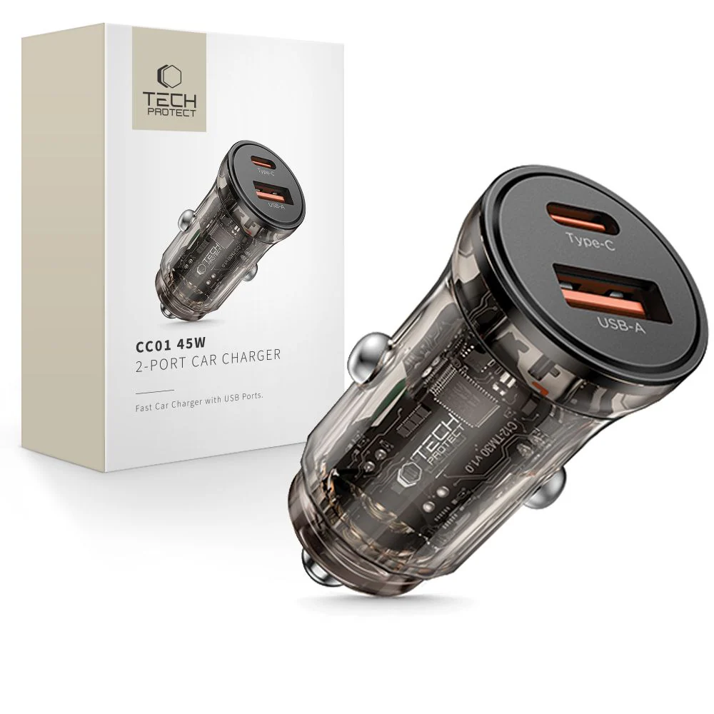 Tech-Protect CC01 Car Charger, 45W, 5A, 1 x USB-A - 1 x USB-C, Black - Image 5