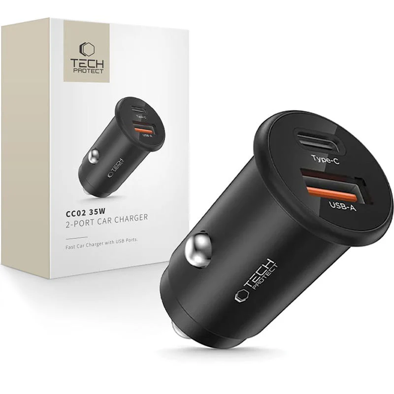 Tech-Protect CC02 Car Charger, 35W, 3A, 1 x USB-A - 1 x USB-C, Black - Image 4