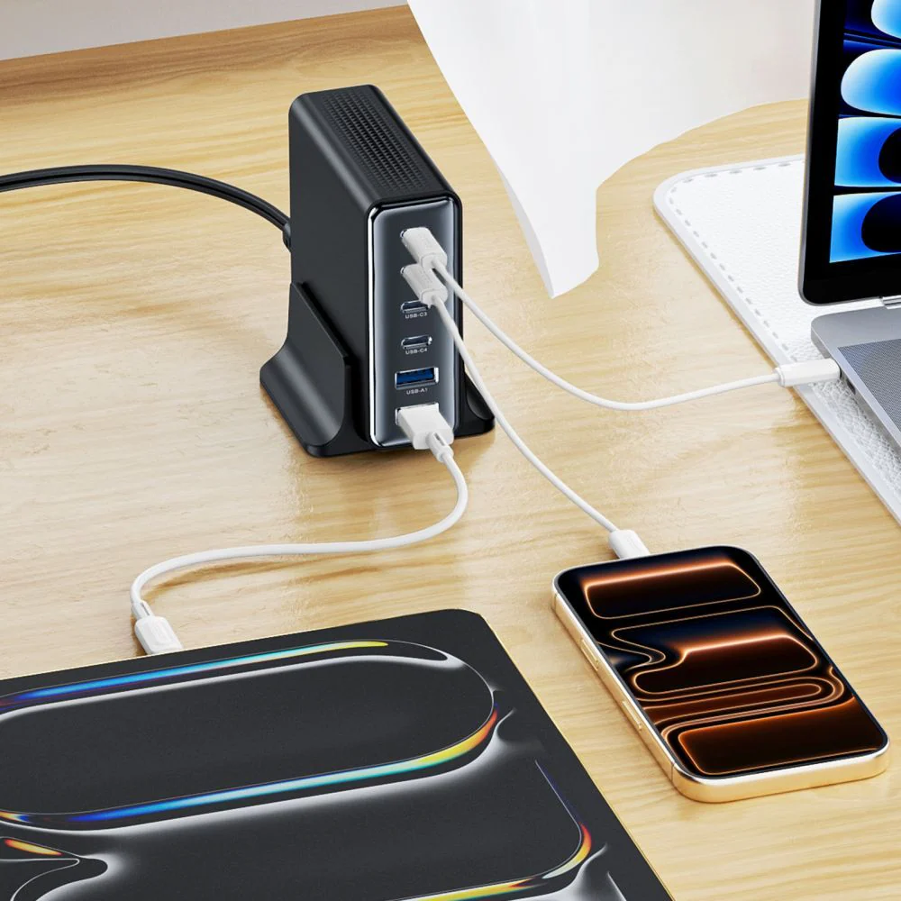 Tech-Protect DC160W-GAN Charging Station, 160W, 5A, 2 x USB-A - 4 x USB-C, Black - Image 4