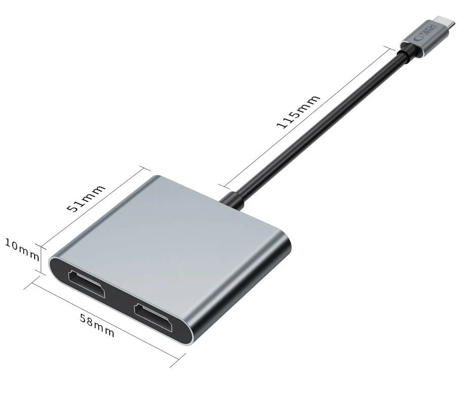 Tech-Protect HB08 USB-C Hub, 1 x USB-A - 1 x USB-C - 2 x HDMI, Gray - Image 3