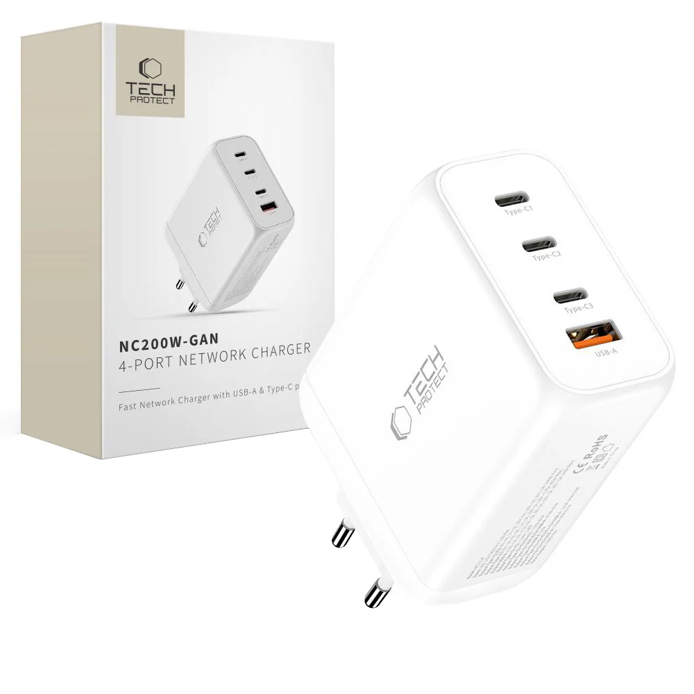 Tech-Protect NC200W-GAN Network Charger, 200W, 5A, 1 x USB-A - 3 x USB-C, White - Image 7
