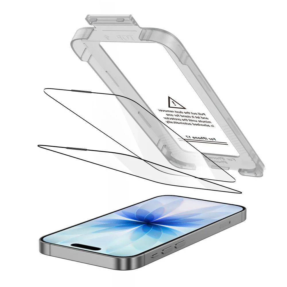 Tech-Protect Quick Set+ Screen Protector for Apple iPhone 17, Tempered Glass, Full Glue, Set of 2 pieces, Black - Image 2
