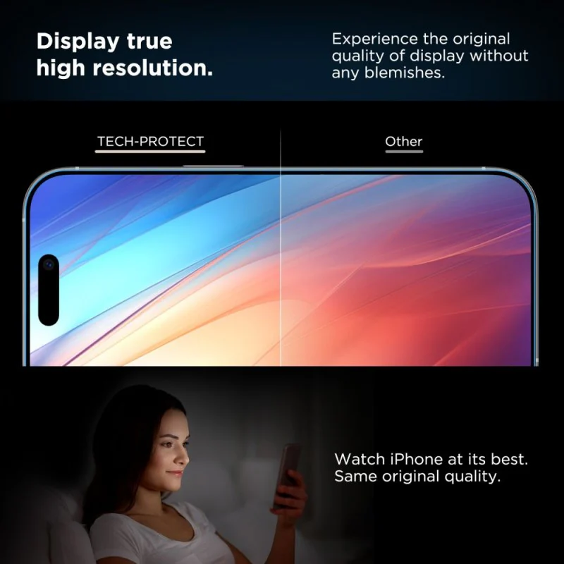 Tech-Protect Quick Set+ Screen Protector for Apple iPhone 17e / 16e / 14 / 13 Pro, Tempered Glass, Full Glue, 2-Piece Set, Black - Image 4