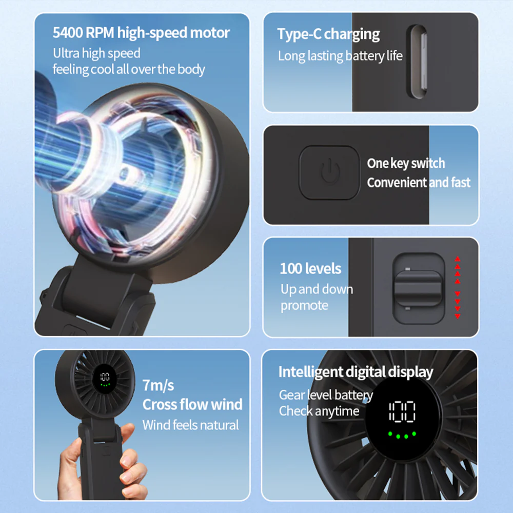 Techsuit A10 Portable Fan, Black - Image 4