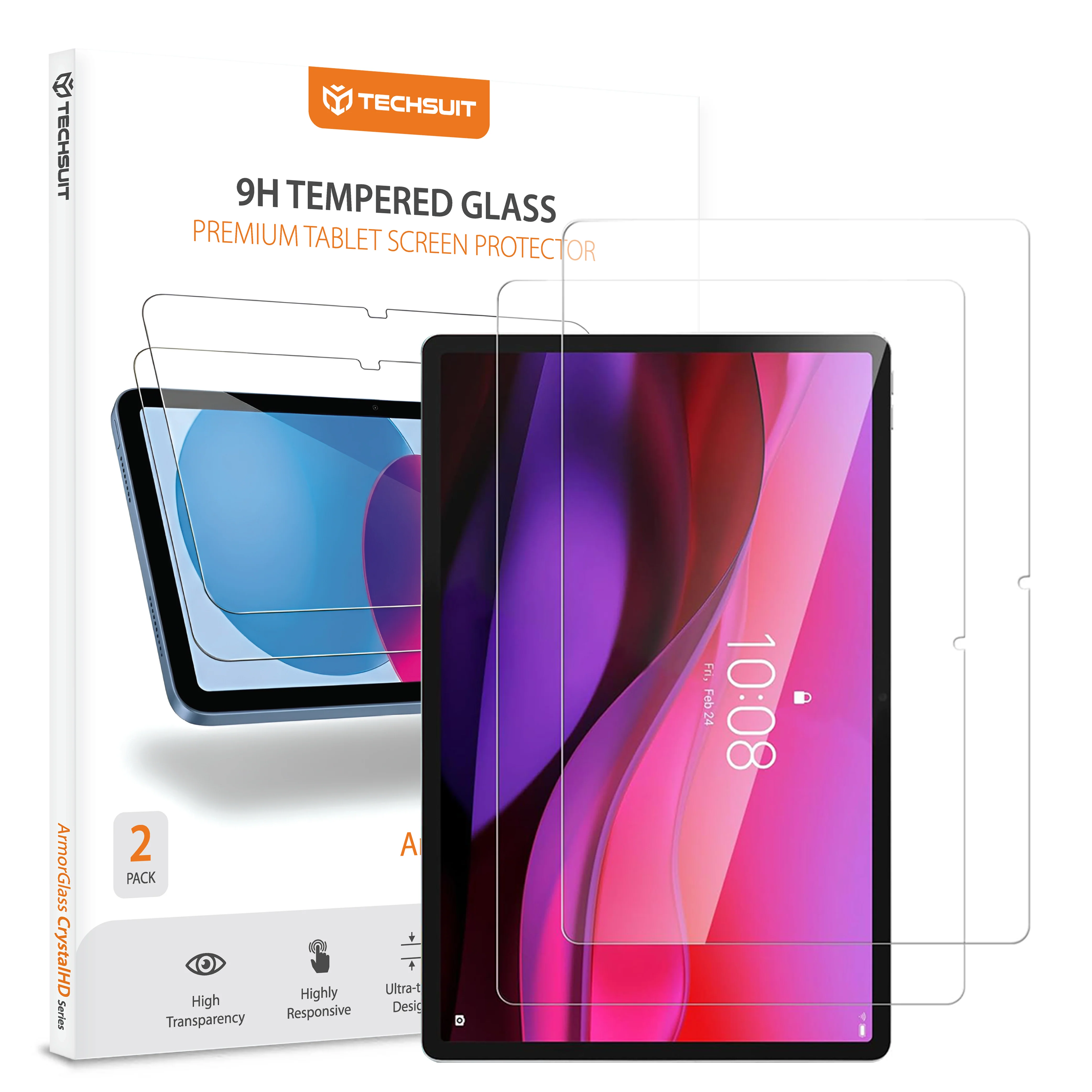 Techsuit ArmorGlass CrystalHD Screen Protector for Lenovo Yoga Tab Plus, Tempered Glass, Full Glue, Set of 2 Pieces