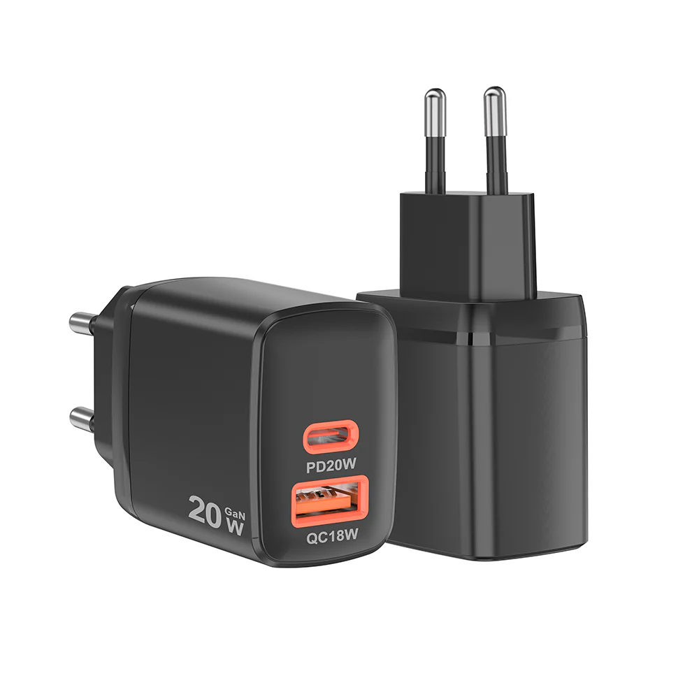 Techsuit CH2 Duonix Network Charger, 20W, 3A, 1 x USB-A - 1 x USB-C, Black - Image 2