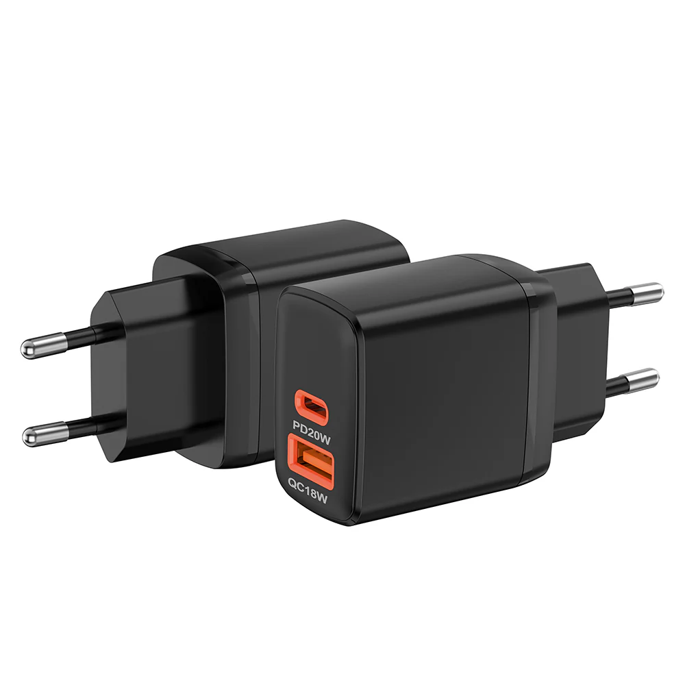 Techsuit CH2 Duonix Network Charger, 20W, 3A, 1 x USB-A - 1 x USB-C, Black - Image 4