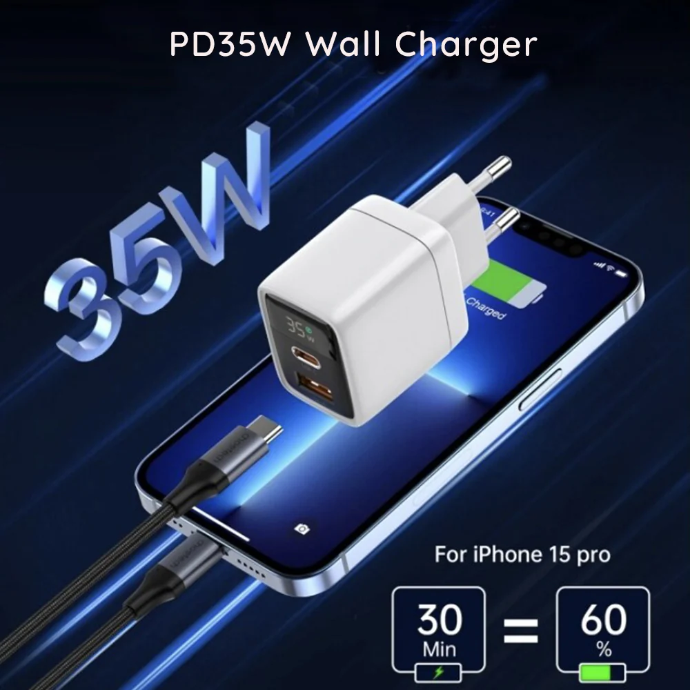 Techsuit CH3 LEDChargX Display Network Charger, 35W, 3A, 1 x USB-A - 1 x USB-C, White - Image 2