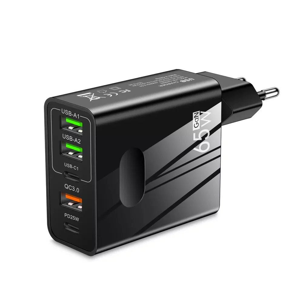 Techsuit CHC1 PentaXPower Network Charger, 25W, 3A, 3 x USB-A - 2 x USB-C, Black - Image 2