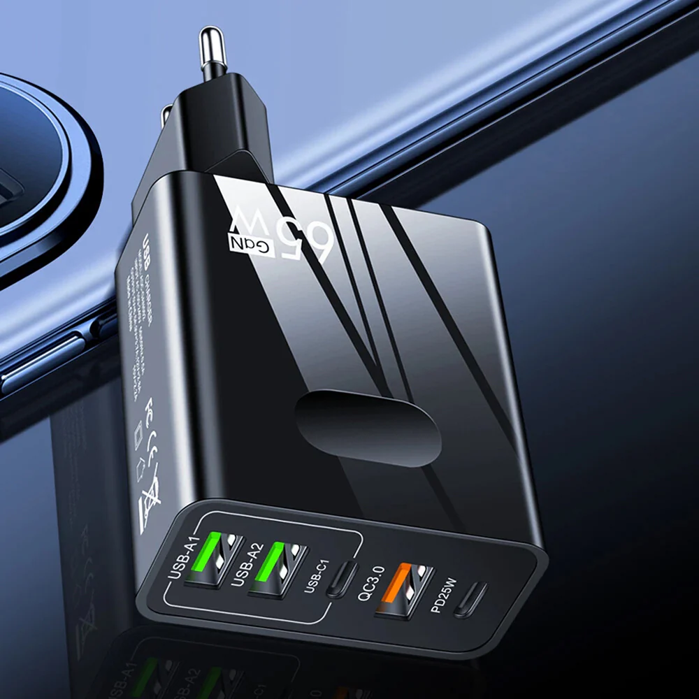 Techsuit CHC1 PentaXPower Network Charger, 25W, 3A, 3 x USB-A - 2 x USB-C, Black - Image 3