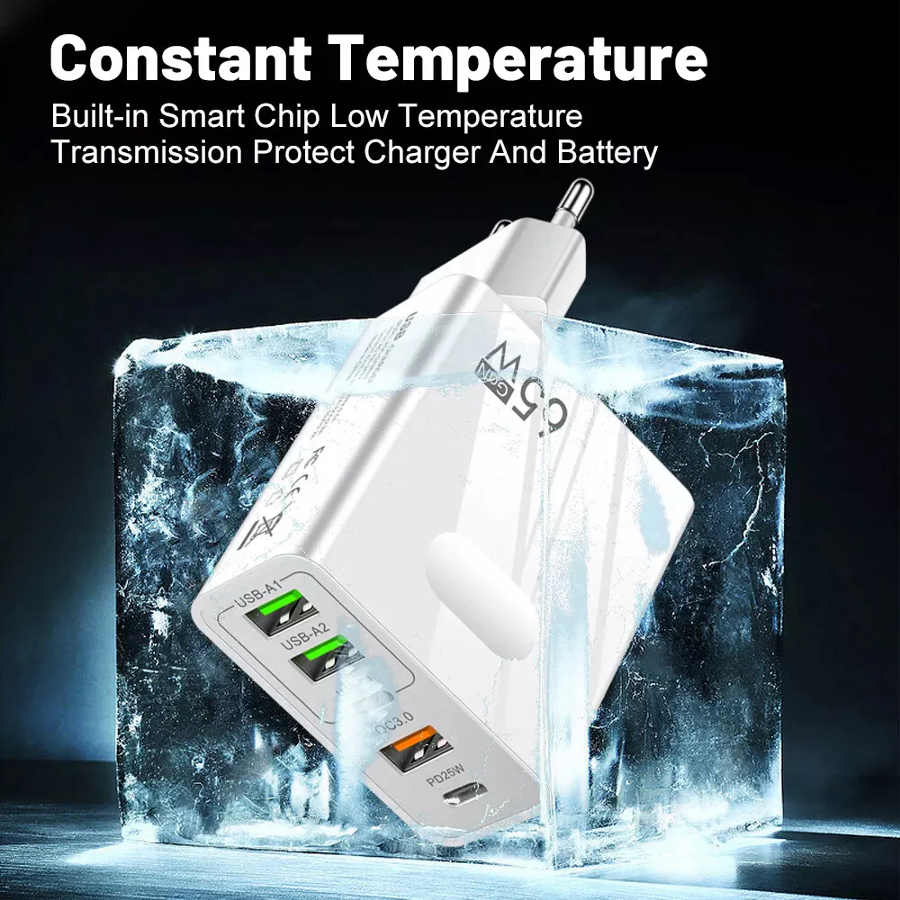 Techsuit CHC1 PentaXPower Network Charger, 25W, 3A, 3 x USB-A - 2 x USB-C, Black - Image 6