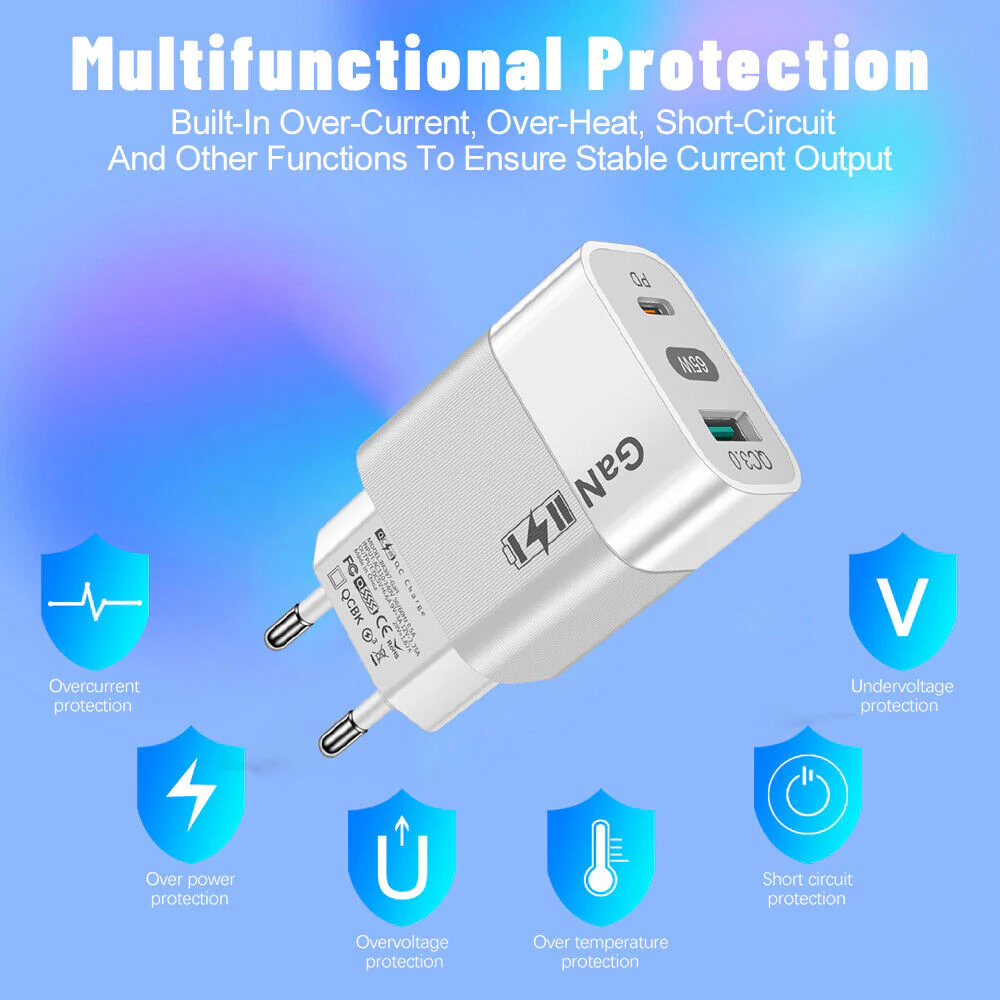 Techsuit CHPD131 Network Charger, 65W, 3.25A, 1 x USB-A - 1 x USB-C, White - Image 3