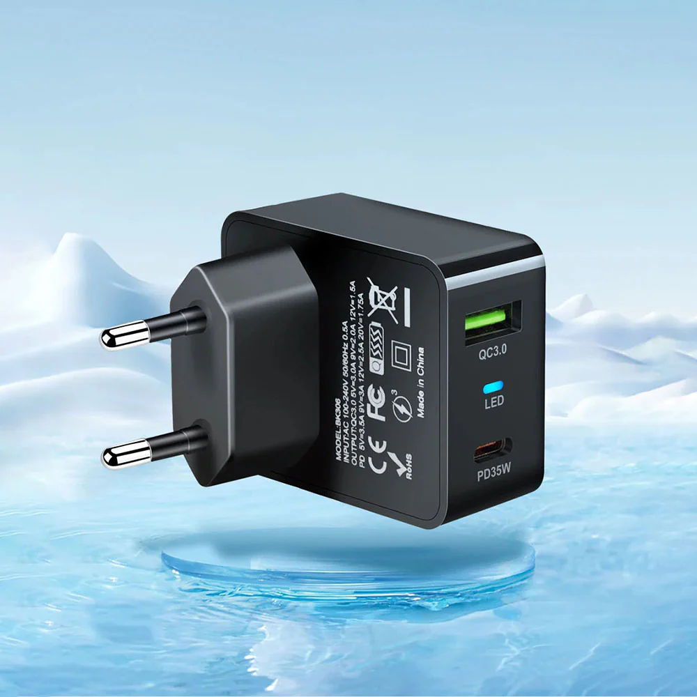 Techsuit CHPD173 Tiny Network Charger, 35W, 3A, 1 x USB-A - 1 x USB-C, Black - Image 4