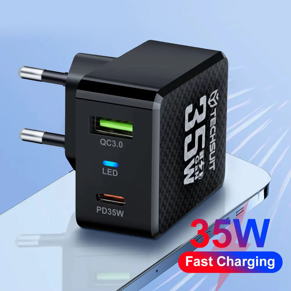 Techsuit CHPD173 Tiny Network Charger, 35W, 3A, 1 x USB-A - 1 x USB-C, Black - Image 7