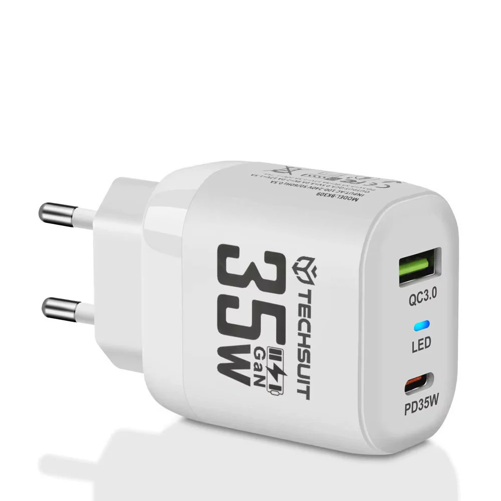 Techsuit CHPD174 Network Charger, 35W, 3A, 1 x USB-A - 1 x USB-C, White