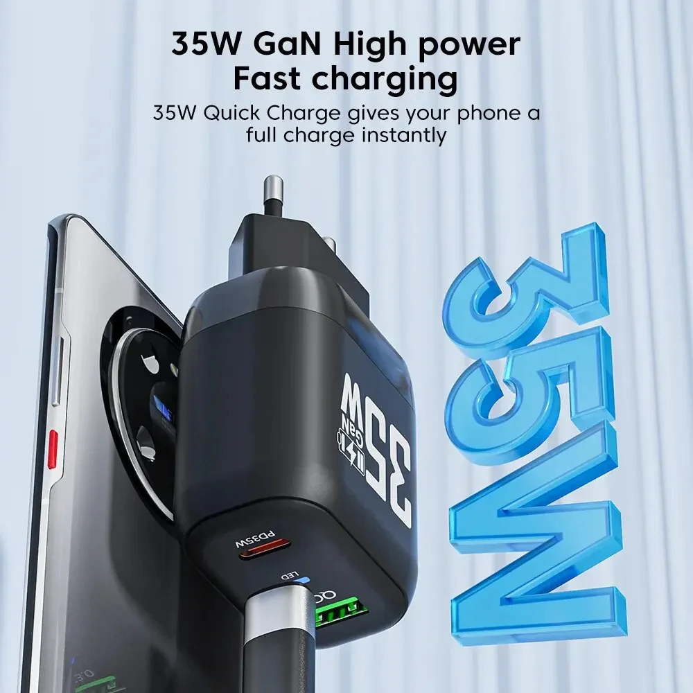 Techsuit CHPD174 Network Charger, 35W, 3A, 1 x USB-A - 1 x USB-C, White - Image 4