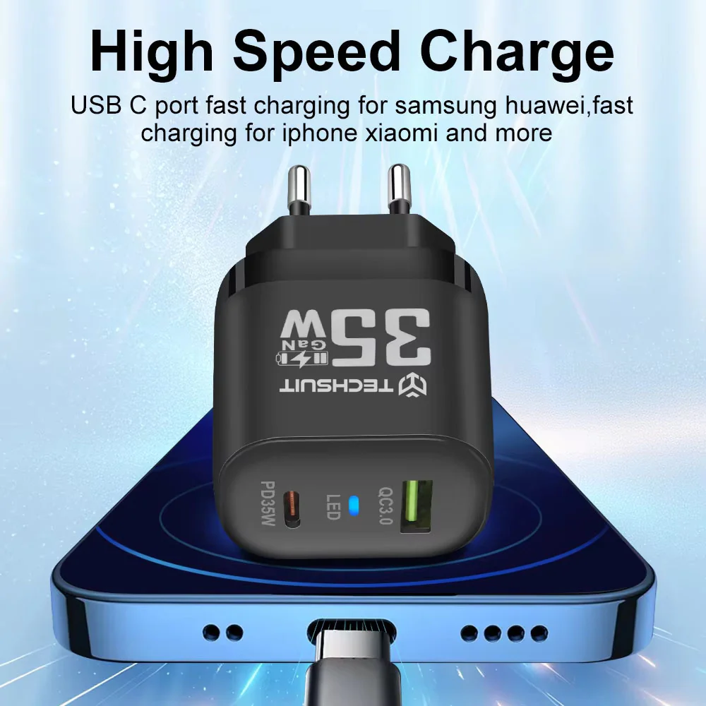 Techsuit CHPD174 Network Charger, 35W, 3A, 1 x USB-A - 1 x USB-C, White - Image 7