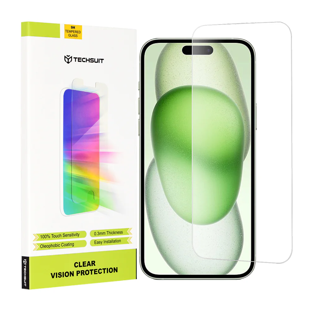 Techsuit Clear Vision Screen Protector for Apple iPhone 16 Plus / 15 Plus / 15 Pro Max, Tempered Glass, Full Glue