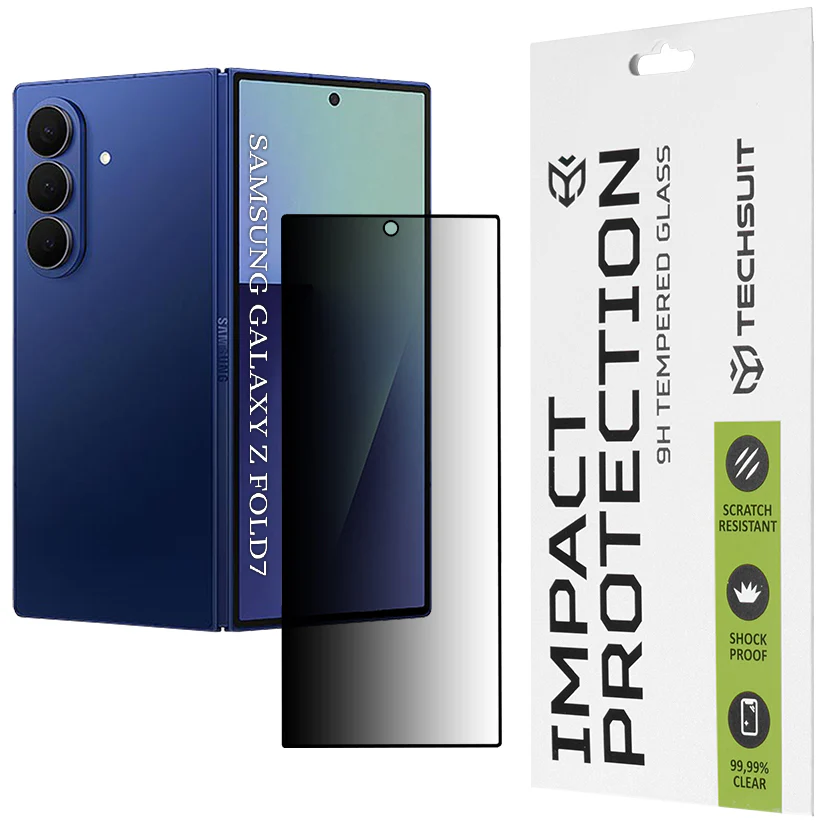Techsuit Exterior Screen Privacy Protective Film for Samsung Galaxy Z Fold7 F966, Tempered Glass, Full Glue, 111D