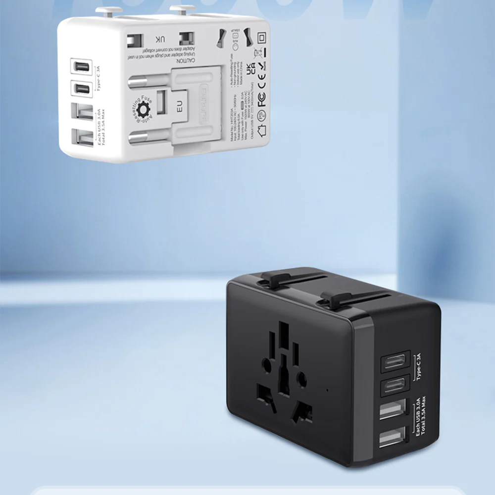 Techsuit HHT203A Travel Network Charger, 20W, 3A, 2 x USB-A - 2 x USB-C, Black - Image 4