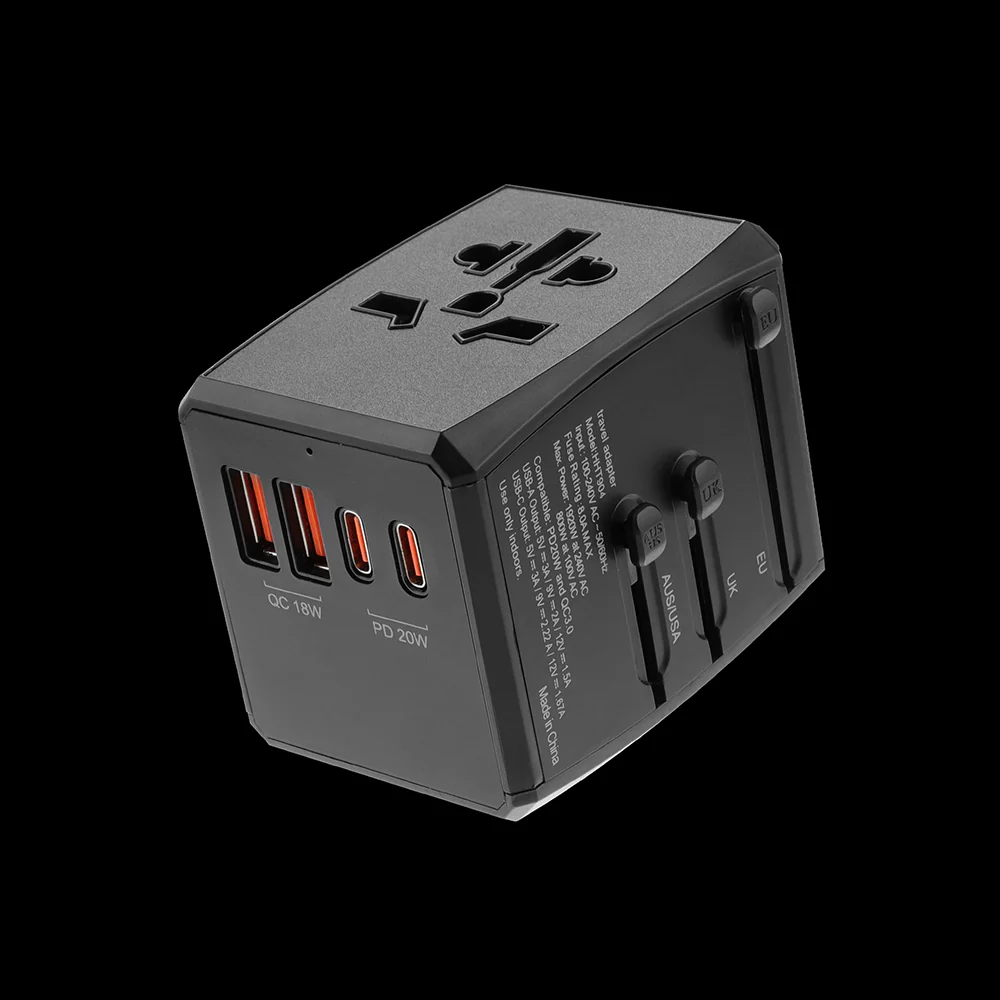 Techsuit HHT904-B2 Travel Network Charger, 20W, 3A, 2 x USB-A - 2 x USB-C, Black - Image 4