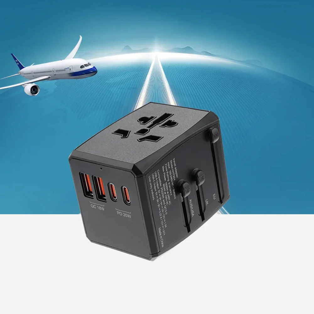 Techsuit HHT904-B2 Travel Network Charger, 20W, 3A, 2 x USB-A - 2 x USB-C, Black - Image 5