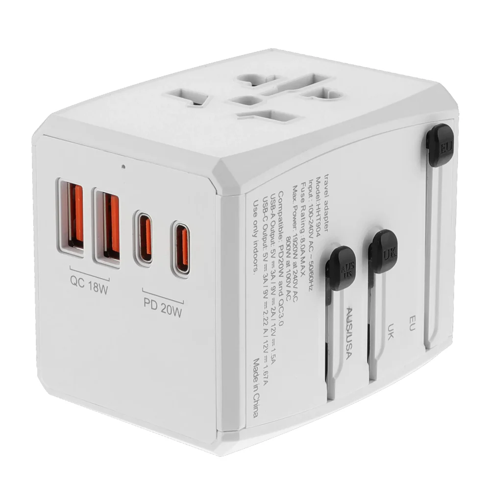 Techsuit HHT904-W2 Travel Network Charger, 20W, 3A, 2 x USB-A - 2 x USB-C, White - Image 3