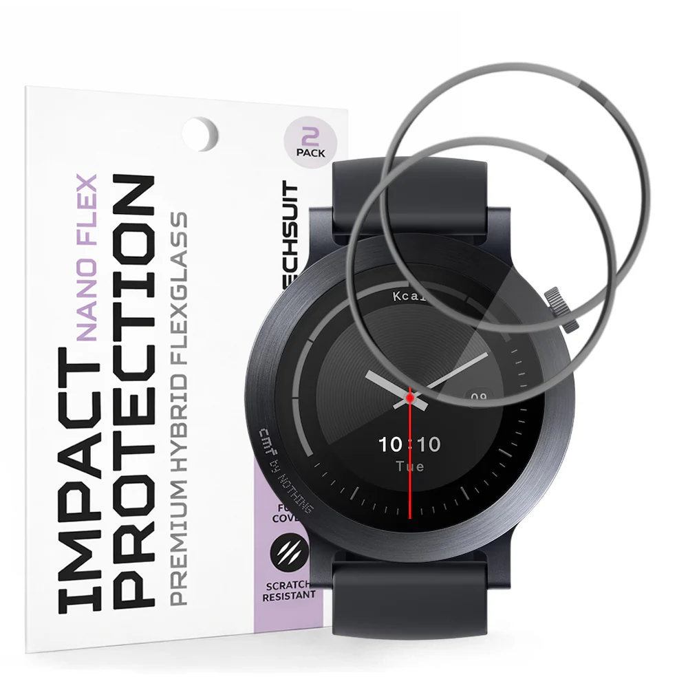 Techsuit Nano Flex Protection Film for Nothing CMF Watch 3 Pro, Set of 2 pieces, Plastic, Black