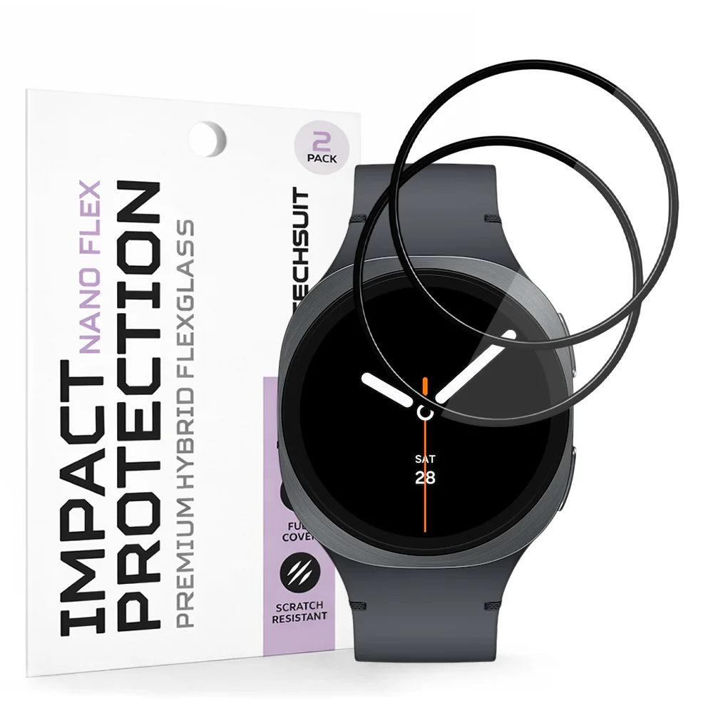 Techsuit Nano Flex Protection Film for Samsung Galaxy Watch8 40mm, Set of 2 pieces, Plastic, Black