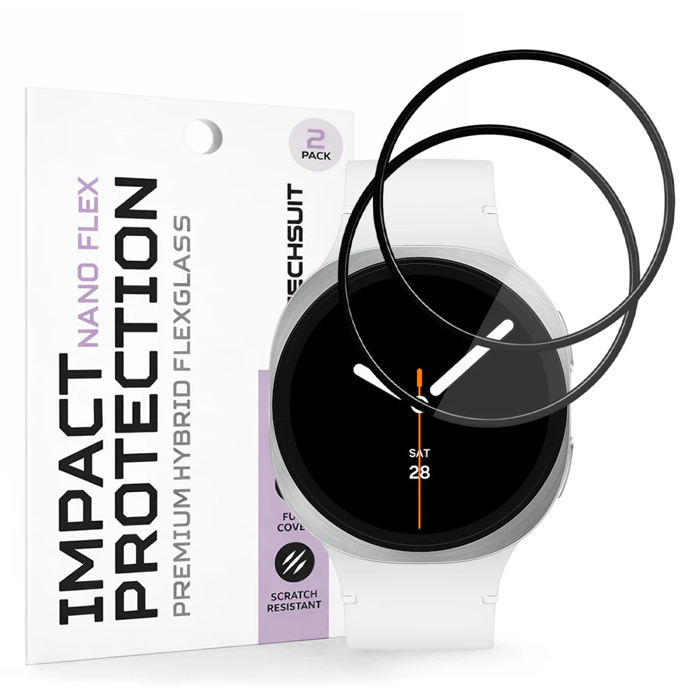 Techsuit Nano Flex Protection Film for Samsung Galaxy Watch8 44mm, Set of 2 pieces, Plastic, Black