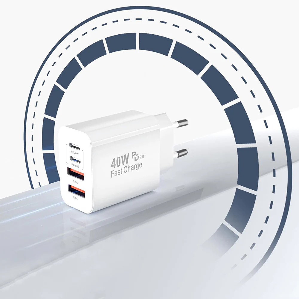 Techsuit PowerXQuad CH4 Network Charger, 40W, 3A, 2 x USB-A - 2 x USB-C, White - Image 3