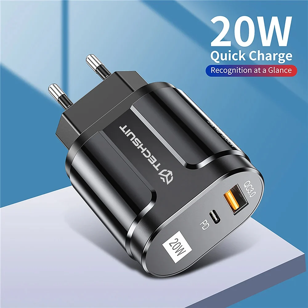 Techsuit Premium Network Charger, 20W, 3A, 1 x USB-A - 1 x USB-C, White - Image 5