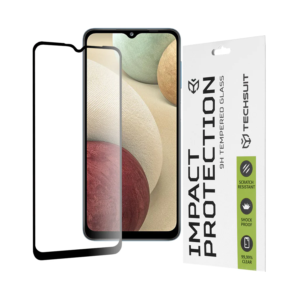 Techsuit Screen Protector Film for Samsung Galaxy F12 F127 / A12 Nacho A127 / M02 M022 / M12 M127, Tempered Glass, Full Glue, 111D, Black